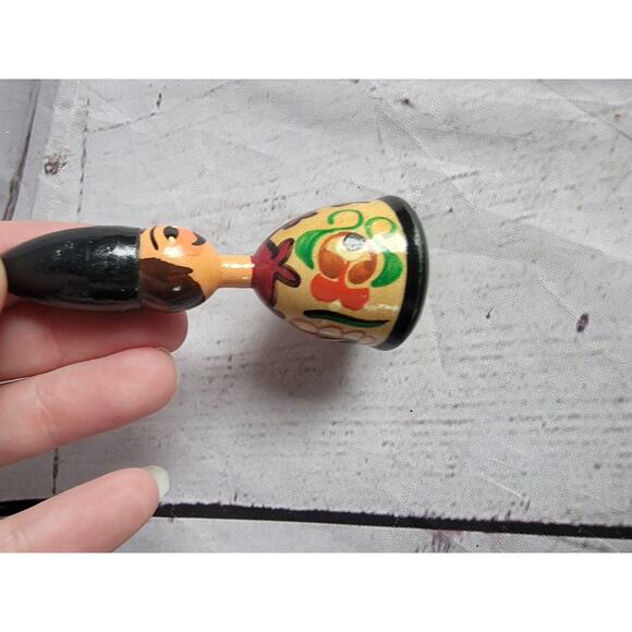 Vintage Hungarian Wooden Bottle Stoppers Hand Painted Wood With Cork READ - Picture 3 of 7